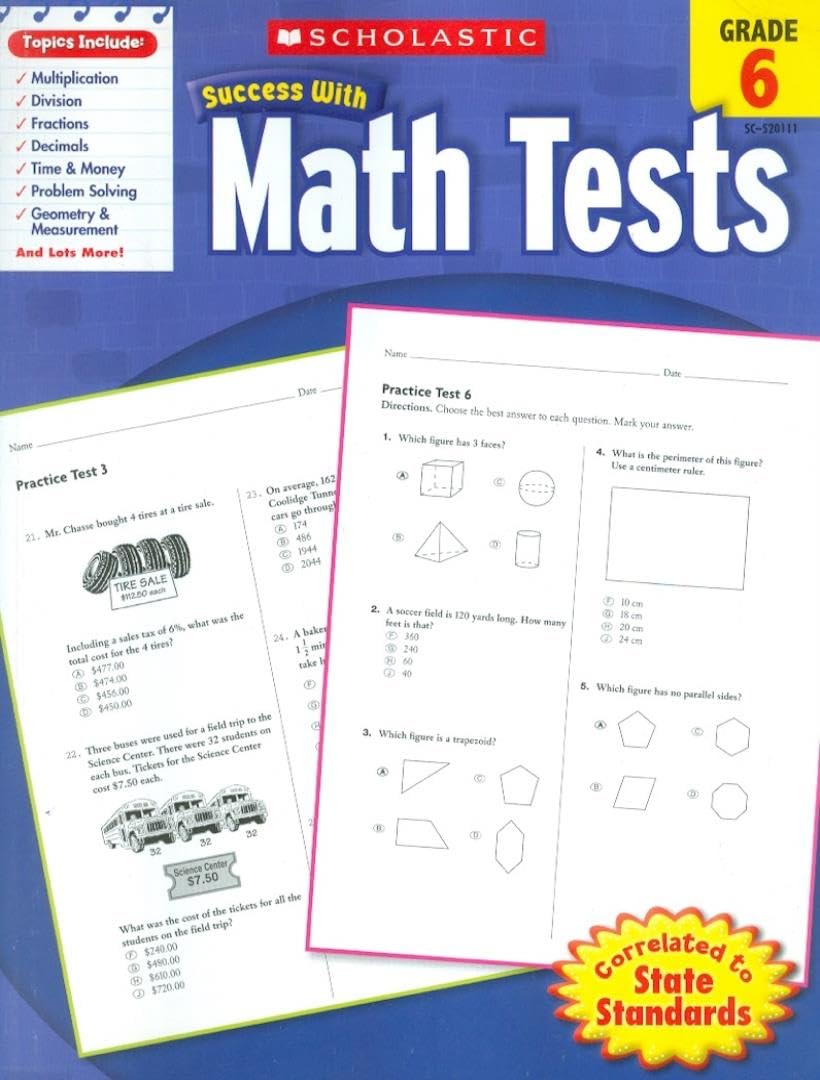 Scholastic Success With Math Tests: Grade 6 Workbook