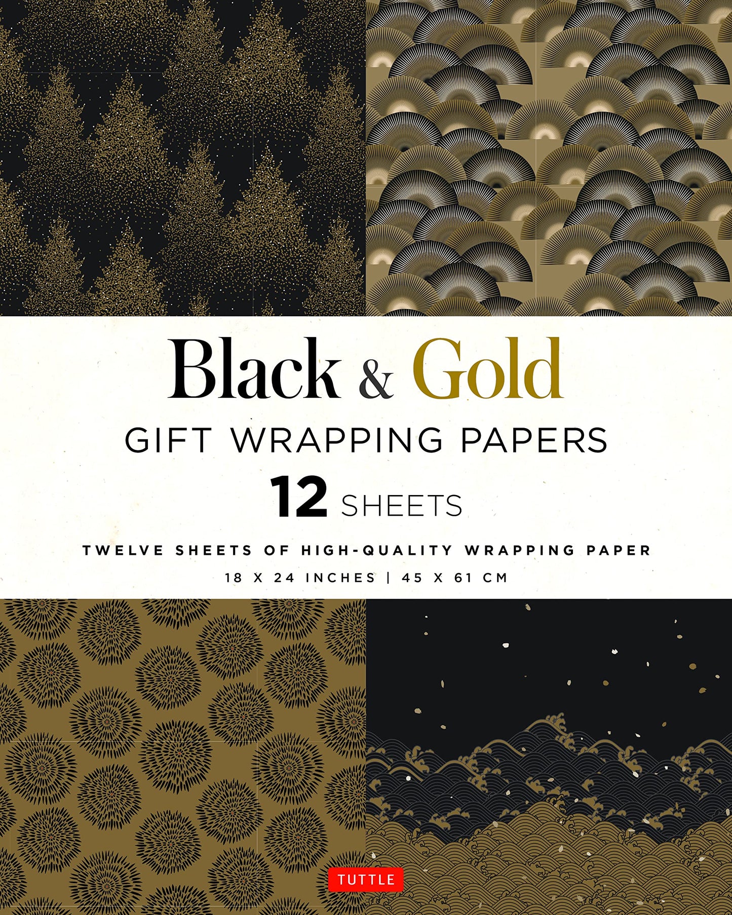 Black & Gold Gift Wrapping Papers - 12 Sheets: 18 x 24 inch (45 x 61 cm) Wrapping Paper - 3922