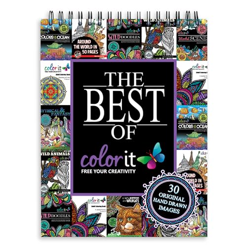 ColorIt The Best of ColorIt Adult Coloring Book, 30 Original Hand Drawn Designs Printed on Artist-Quality Paper with Hardback Covers, Spiral Binding, Perforated Pages, and Ink Blotter Paper - 8045