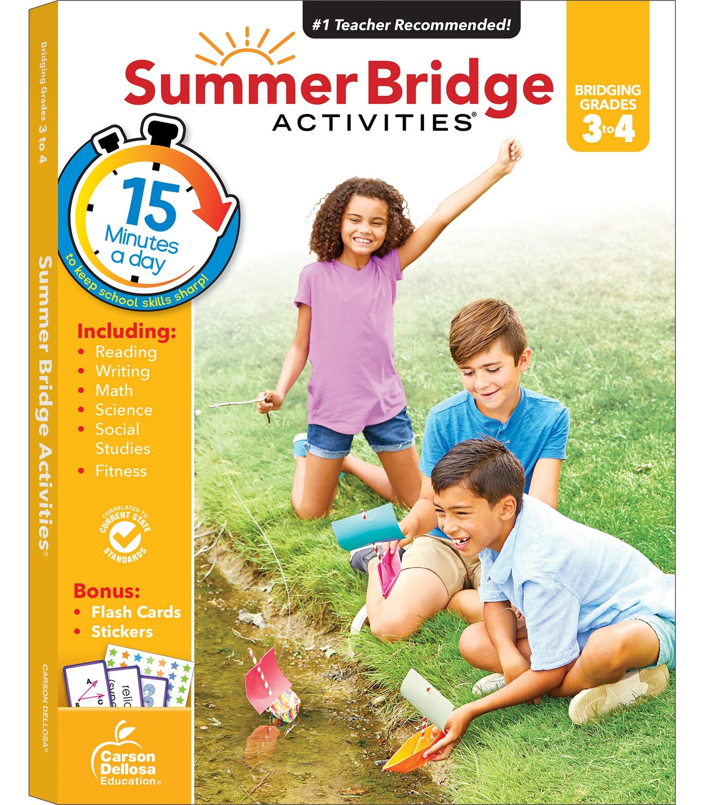 Summer Bridge Activities 3rd to 4th Grade Workbook, Math, Reading Comprehension, Writing, Science, Social Studies, Fitness Summer Learning Activities, 4th Grade Workbooks All Subjects With Flash Cards - 7277