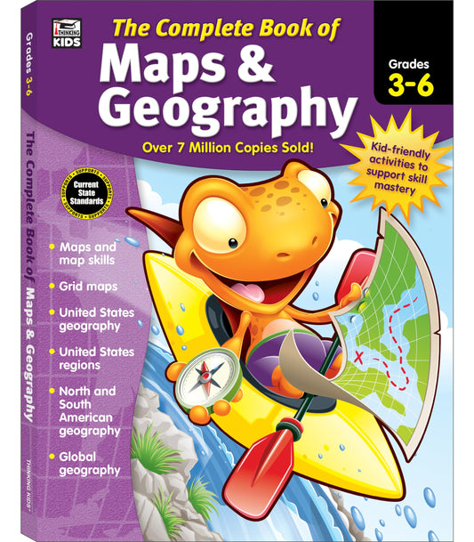 Complete Book of Maps and Geography Workbook, Global Geography for Kids Grades 3-6, United States Geography and Regions, Map Skills, Time Zones, Oceans - 589