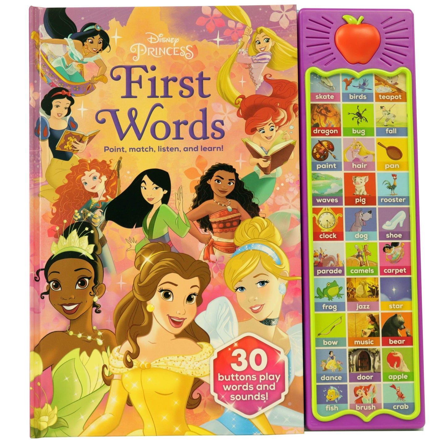 Disney Princess Cinderella, Moana, Rapunzel, and More! - First Words: Point, Match, Listen, and Learn! 30-Button Sound Book - PI Kids - 6731