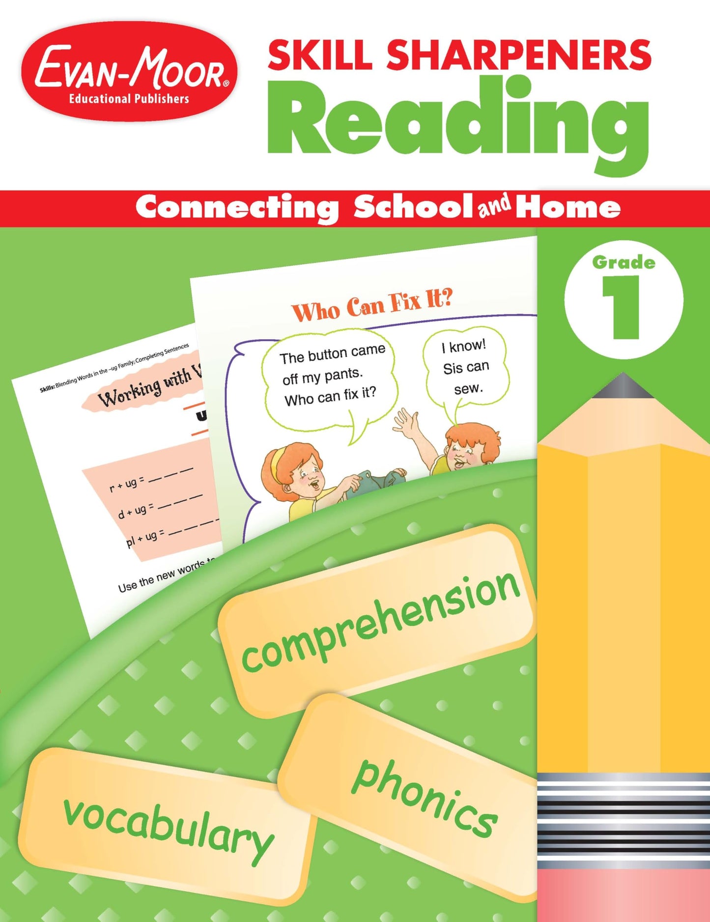 Evan-Moor Skill Sharpeners Reading Workbook, Grade 1, Vocabulary, Comprehension, Phonics, Word Family, Rhyming, Sequencing, Beginning and Ending Sounds, Word Searches, Crossword Puzzles, Homeschool