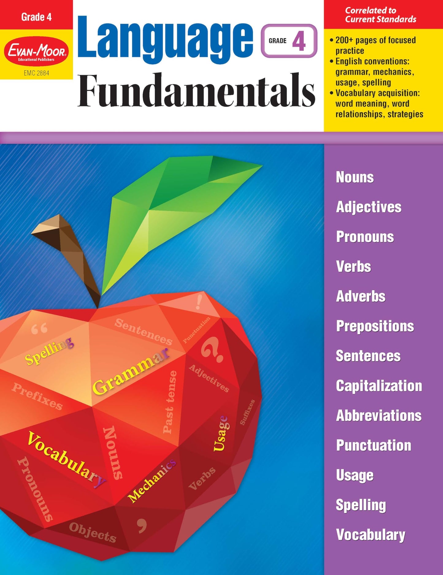 Evan-Moor Language Fundamentals, Grade 4, Homeschool and Classroom Resource Workbook, Reproducible Worksheets, Nouns, Verbs, Adjectives, Pronouns, Capitalization, Punctuation, Spelling, Vocabulary