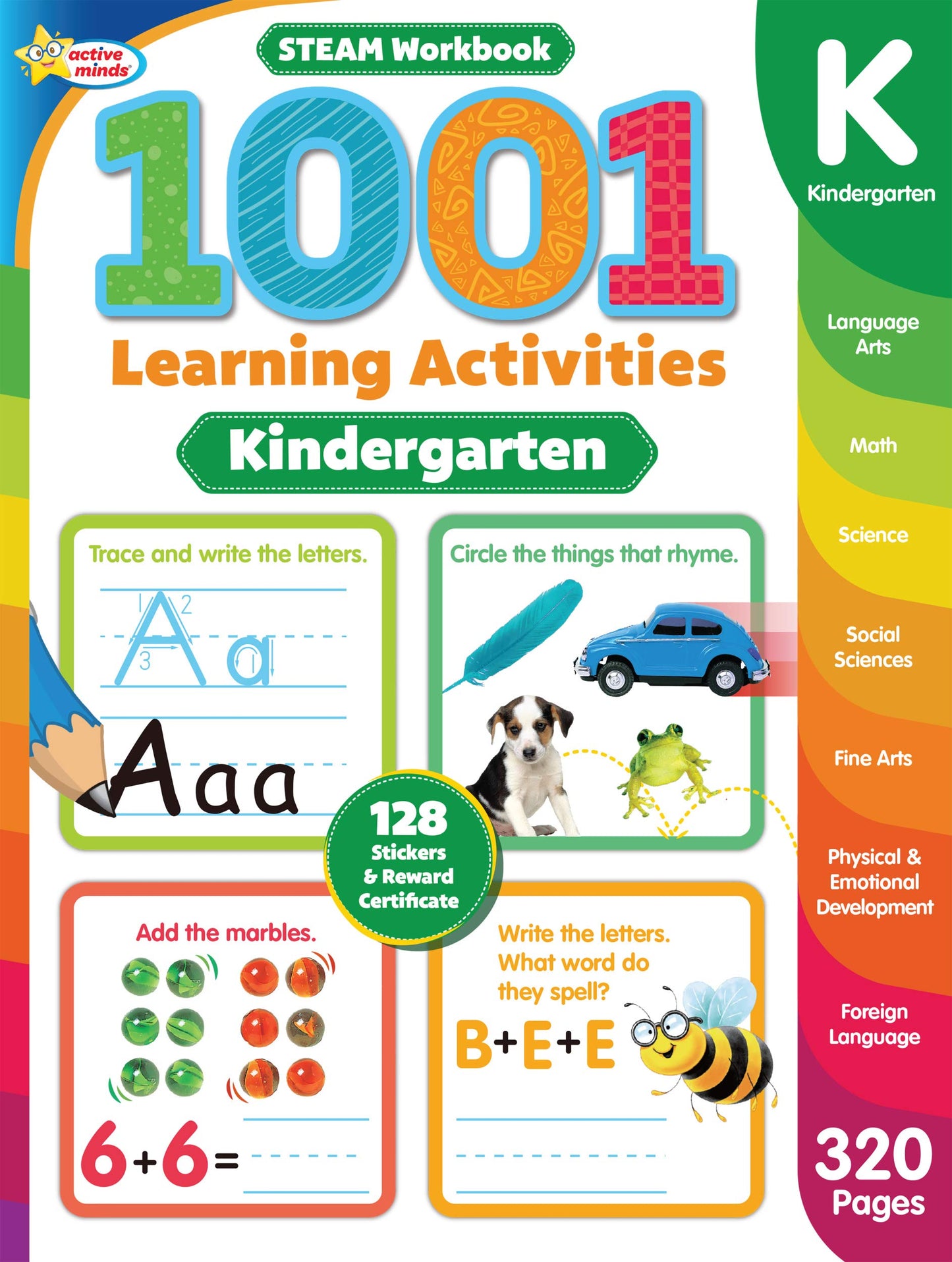 1001 STEAM Kindergarten Activity Workbook: Practice Sight Words, Phonics, Numbers, Math, Art, and More | Reading and Writing Skills - 320 Pages (Ages 4 and Up) (1001 Activity Books) - 8220