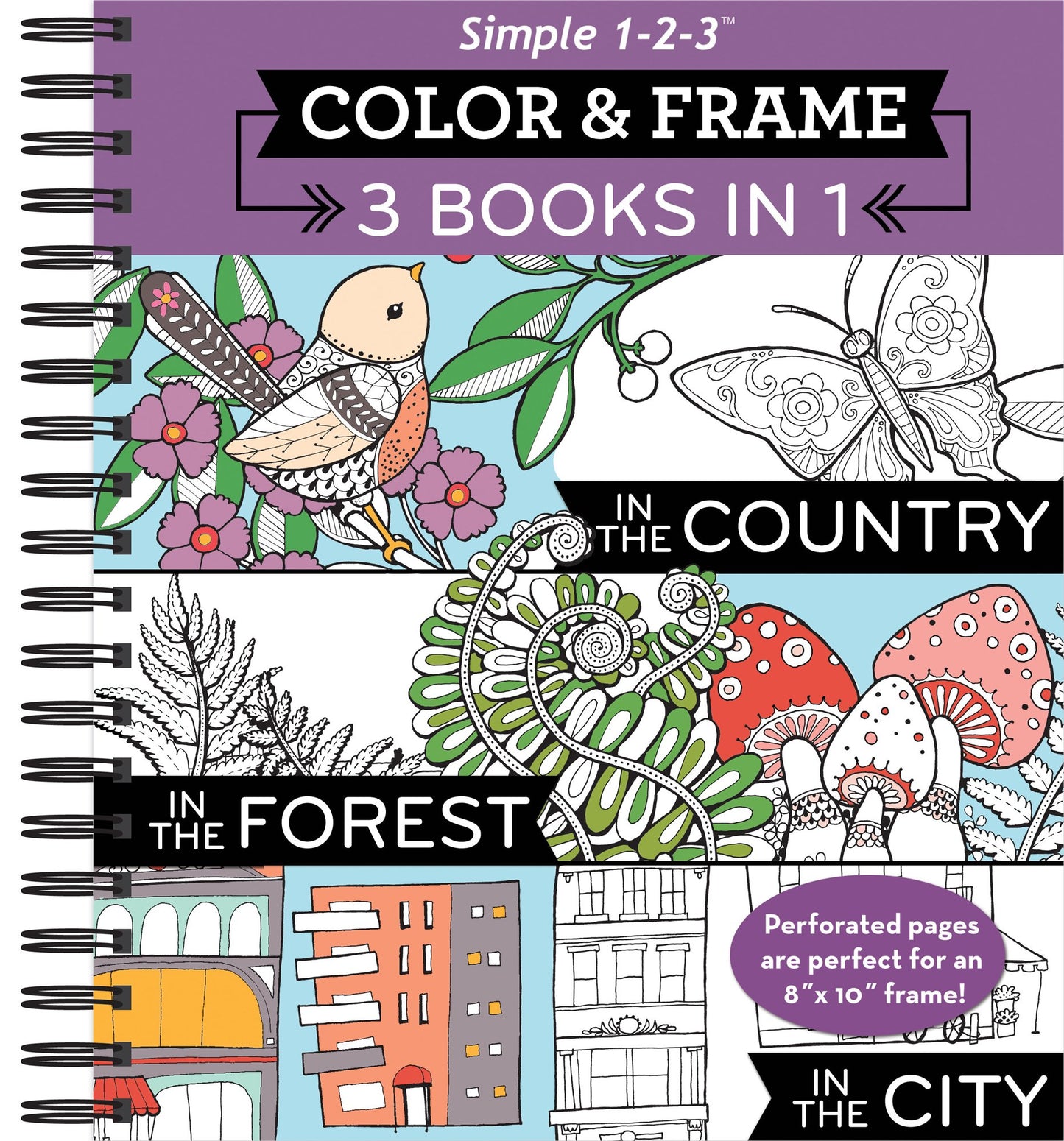 Color & Frame - 3 Books in 1 - Country, Forest, City (Adult Coloring Book) - 3586