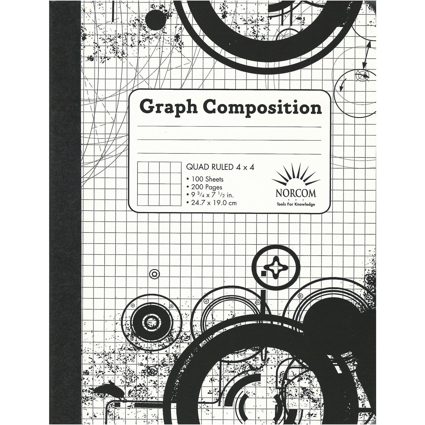 Black and White Patterned Graph Composition Notebook - Quad Ruled 4x4 - 6412