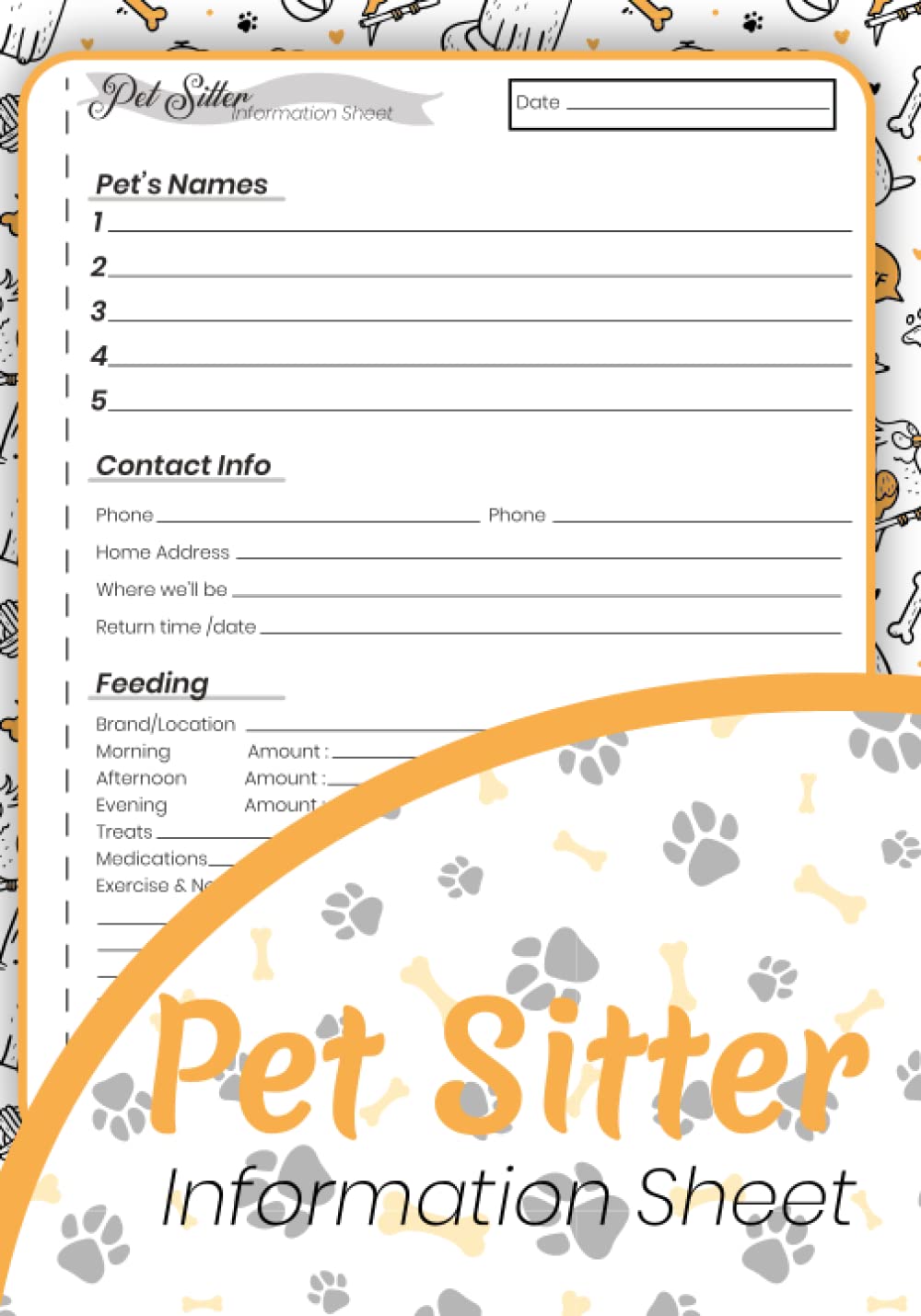 Pet Sitter Information Sheets Book: Pet sitter Care Instructions & Emergency Contact Information Notepad, 100 pages 7x10 Inch . - 5430