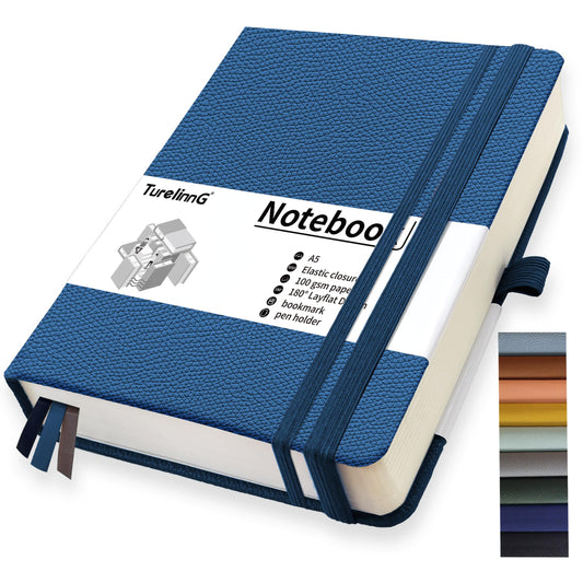 TurelinnG A5 Lined Journal Notebook-360 Pages College Ruled Notebook for Writing,100gsm Lined Paper Thick Journal, PU Hard cover Journal, Daily Journal, Office Notebook for Men Women School (Blue) - 1914