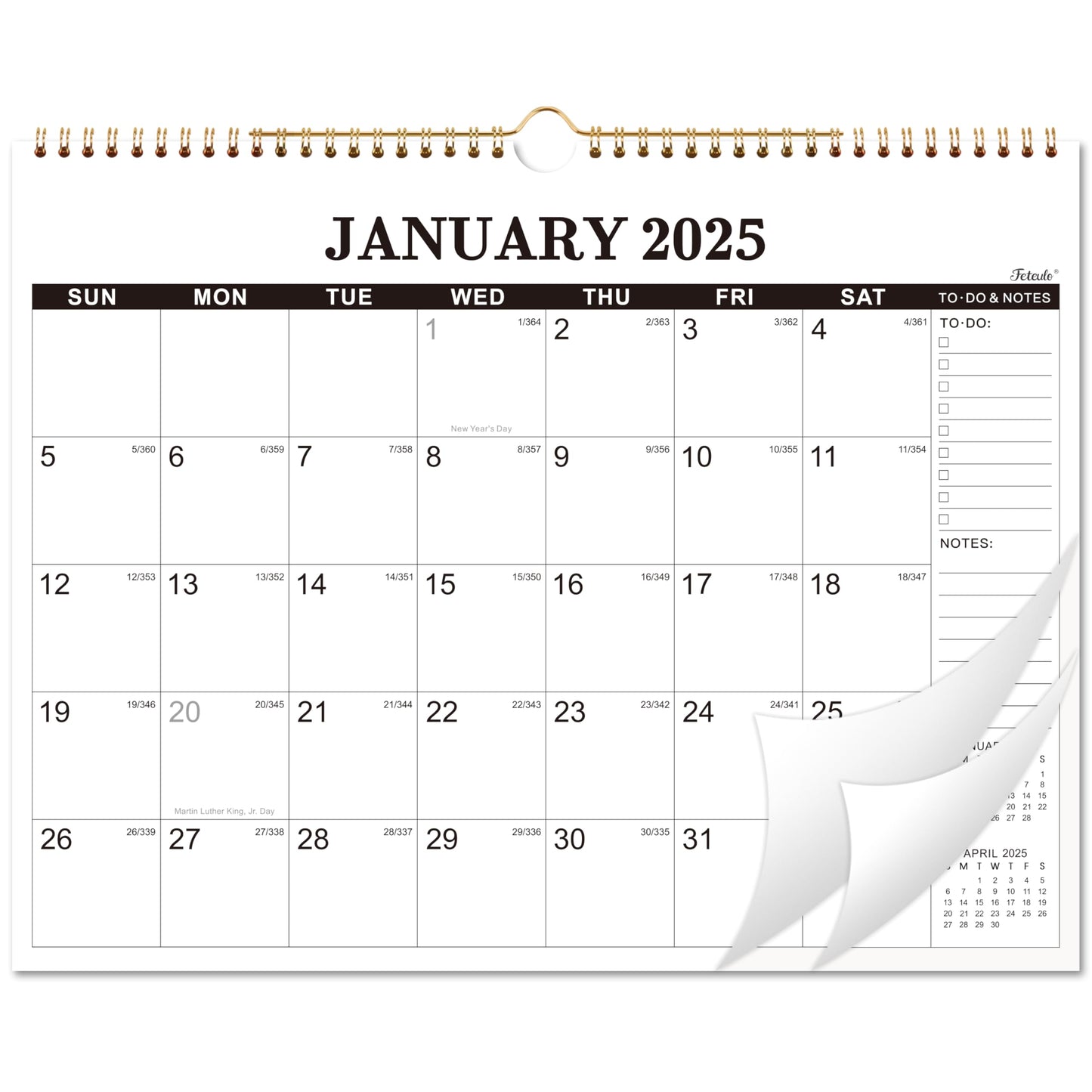 2025 Wall Calendar - Wall Calendar 2025, JAN 2025 - DEC 2025, 12 Months Hanging Calendar 2025, 15”x 11.5", 2025 Calendar Wall with To Do & Notes, Daily Blocks - 6783