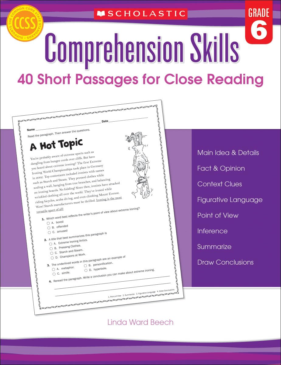 Comprehension Skills: Short Passages for Close Reading: Grade 6 - 8316