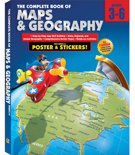 Carson Dellosa The Complete Book of Maps and Geography Workbook—Grades 3-6 Social Studies, State, Regional, Global Geography and Map Skills Activities (352 pgs)