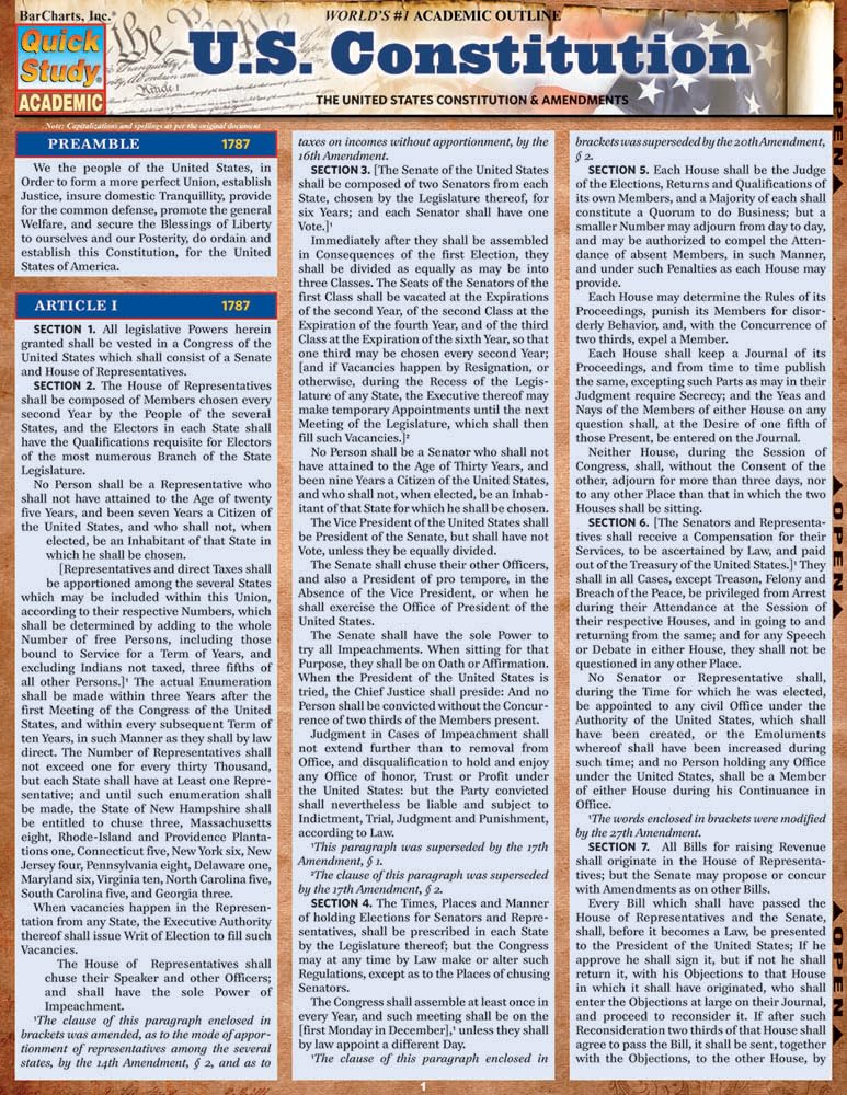 U.S. Constitution: a QuickStudy Laminated Reference Guide - 5164