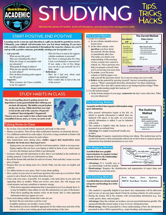 Studying Tips, Tricks & Hacks QuickStudy Laminated Reference Guide (QuickStudy Academic) - 6751