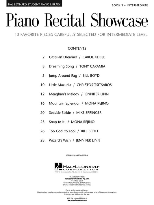 Piano Recital Showcase - Book 3: 10 Favorite Pieces Carefully Selected for Intermediate Level (Hal Leonard Student Piano Library) - 3244