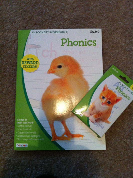 "Phonics" Discovery Workbook with Reward Stickers and Flash Card Bundle - Grade 1