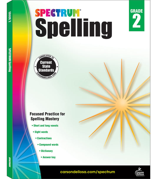 Spectrum Spelling Workbook Grade 2, Ages 7 to 8, 2nd Grade Spelling Workbook, Phonics, Handwriting Practice with Sight Words, Vowels, and Compound Words With English Dictionary - 208 Pages (Volume 29) - 4387
