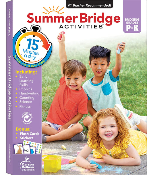 Summer Bridge Activities Preschool to Kindergarten Workbooks, PreK & K Toddler Activity Book With Phonics, Math, Science, Handwriting Practice, Early Learning Skills, and Flash Cards (Volume 1)