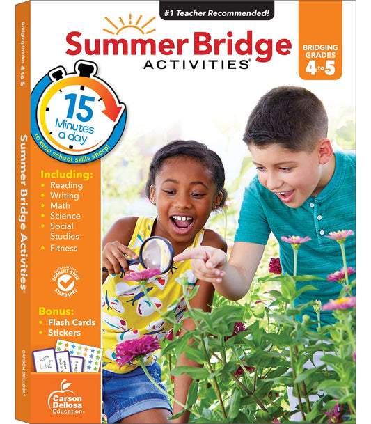 Summer Bridge Activities 4th to 5th Grade Workbooks All Subjects, Activity Book With Math, Reading Comprehension, Science, Fitness, Social Studies, Writing Practice, and Flash Cards