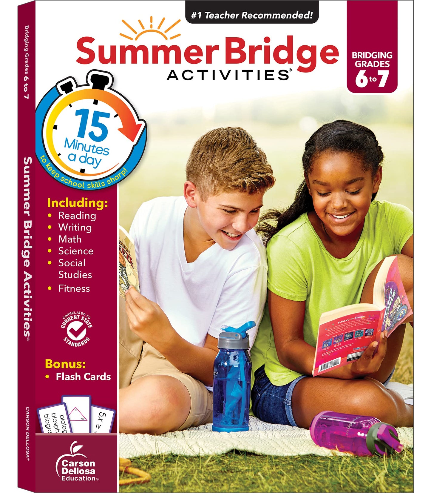 Summer Bridge Activities 6th to 7th Grade Workbooks, Math, Reading Comprehension, Writing, Science, Social Studies, Fitness Summer Learning, 7th Grade Workbooks All Subjects With Flash Cards - 5741