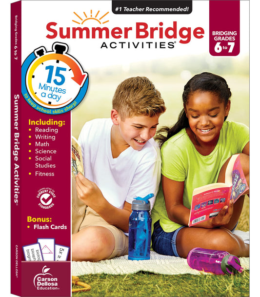 Summer Bridge Activities 6th to 7th Grade Workbooks, Math, Reading Comprehension, Writing, Science, Social Studies, Fitness Summer Learning, 7th Grade Workbooks All Subjects With Flash Cards - 5741