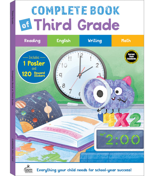 Carson Dellosa Complete Book of Third Grade Workbook, Reading Comprehension, Math, Language Arts, and Writing Practice, Classroom or Homeschool Curriculum