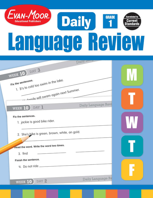 Evan-Moor Daily Language Review, Grade 1 Activities Homeschooling & Classroom Resource Workbook, Reproducible Worksheets, Teacher Edition, Daily Practice, Skills Assessment, Grammar, Punctuation