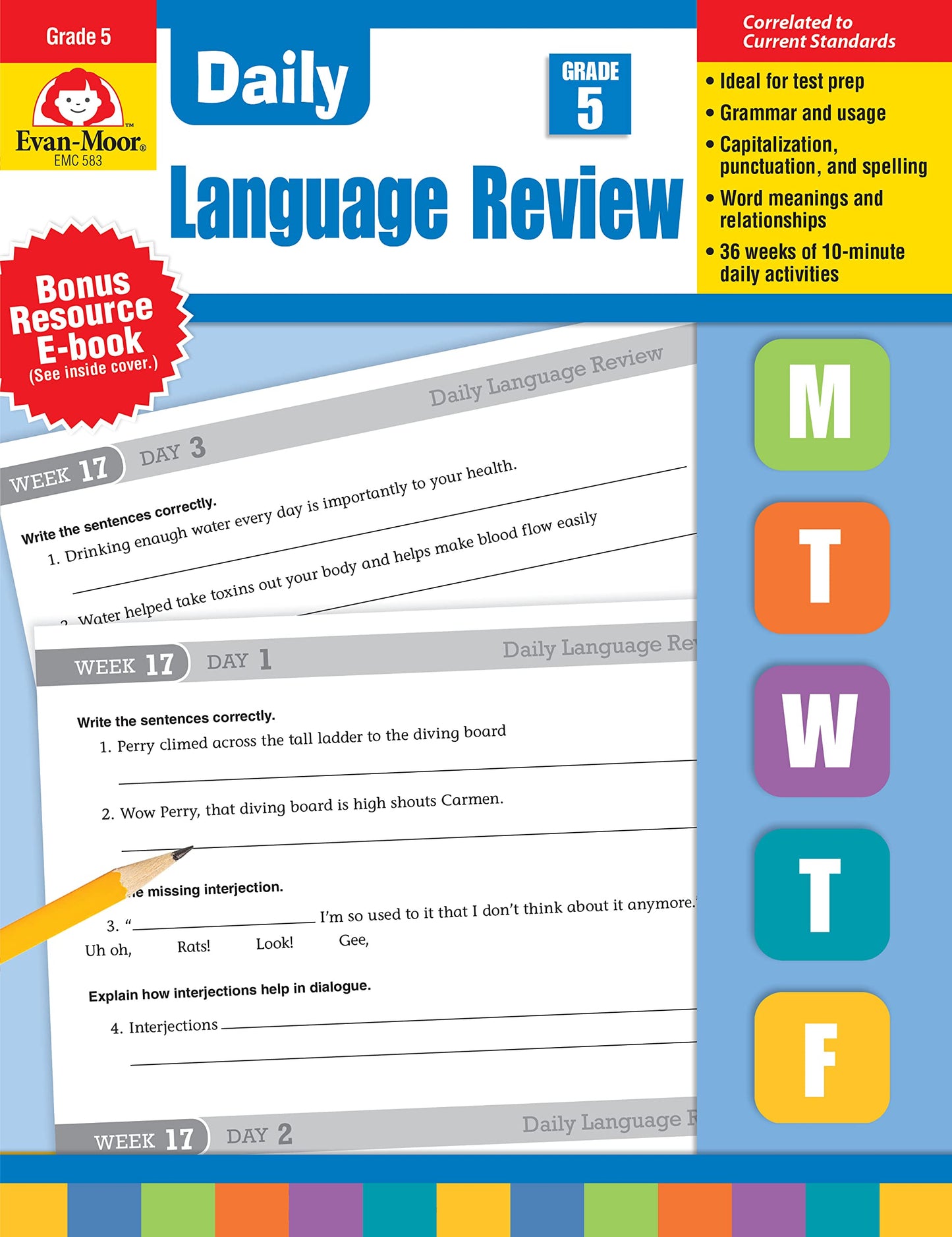 Evan-Moor Daily Language Review, Grade 5, Activities, Homeschooling and Classroom Resource Workbook, Reproducible Worksheets, Teacher Edition, Daily Practice, Skills Assessment, Grammar, Punctuation