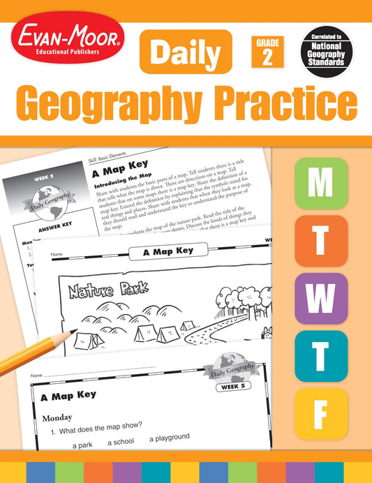 Evan-Moor Daily Geography Practice, Grade 2, Homeschooling and Classroom Resource Workbook, Reproducible Worksheets, Teaching Edition, Downloadable Maps, USA, World, Continents, Oceans, Countries
