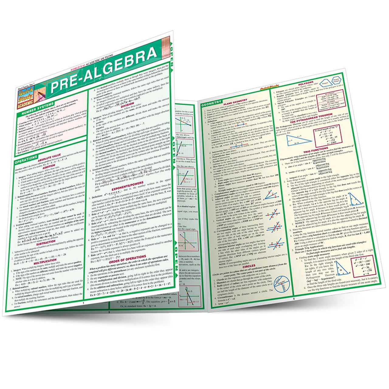 Pre-Algebra QuickStudy Laminated Reference Guide (QuickStudy Academic) - 6534