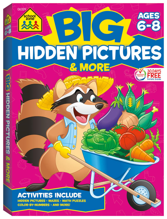 School Zone Big Hidden Pictures & More Workbook: 320 Pages, 1st Grade, 2nd Grade, Search & Find, Picture Puzzles, Hidden Objects, Mazes, Ages 6 to 8