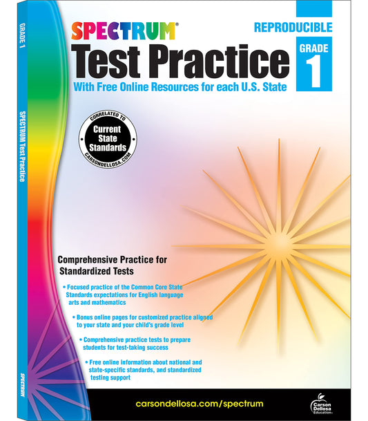 Spectrum Test Practice 1st Grade Workbooks, Math, Language Arts, Reading Comprehension, Grammar, Spelling, Vocabulary, and Writing Practice, Classroom or Homeschool Curriculum - 9683