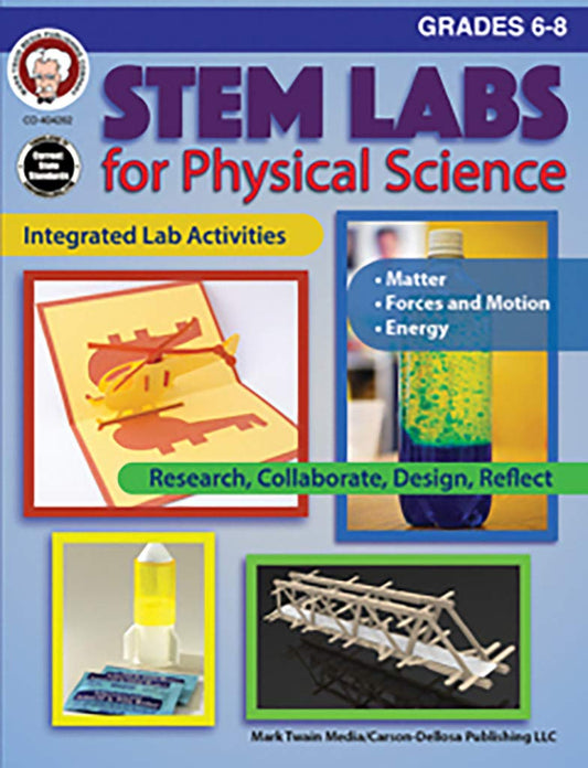 Mark Twain STEM Labs for Physical Science Workbook, Activity Book for Grades 6-8 With Matter, Force, Motion, and Energy Integrated Activities, STEAM Classroom or Homeschool Curriculum - 3610