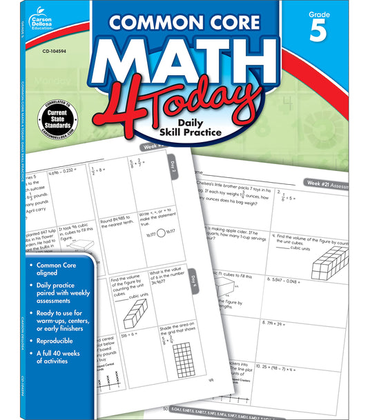 Carson Dellosa | Common Core Math 4 Today Workbook | 5th Grade, 96pgs (Common Core 4 Today) - 2592