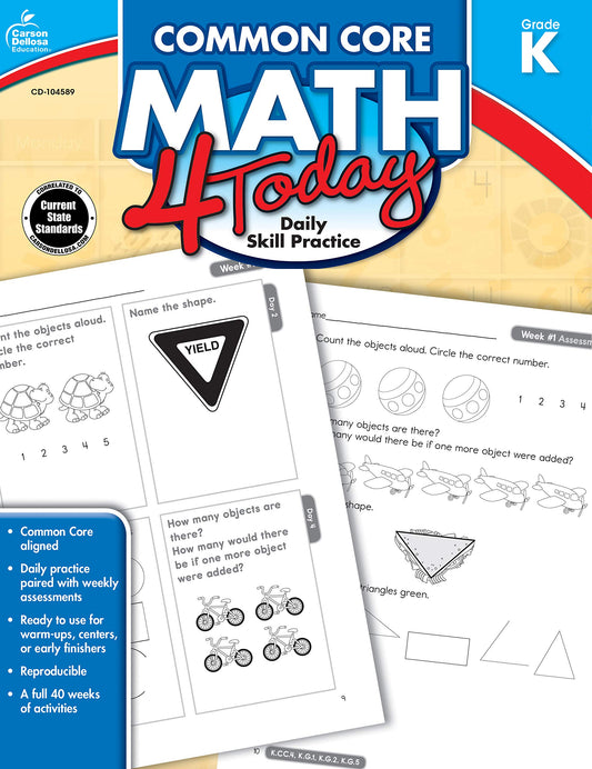Carson Dellosa | Common Core Math 4 Today Workbook | Kindergarten, 96pgs (Common Core 4 Today) - 3465