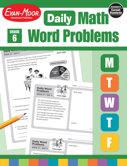 Evan-Moor Daily Word Problems, Grade 6, Homeschooling & Classroom Resource Workbook, Problem-Solving Real Life Math Skills, Reproducible Worksheet ... Graphs, Charts (Daily Word Problems Math) - 1276