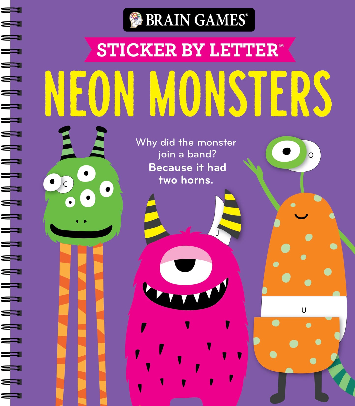 Brain Games - Sticker by Letter: Neon Monsters (20 Images to Sticker + Jokes!)