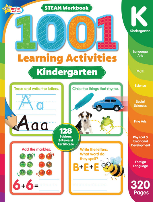 1001 STEAM Kindergarten Activity Workbook: Practice Sight Words, Phonics, Numbers, Math, Art, and More | Reading and Writing Skills - 320 Pages (Ages 4 and Up) (1001 Activity Books) - 8220