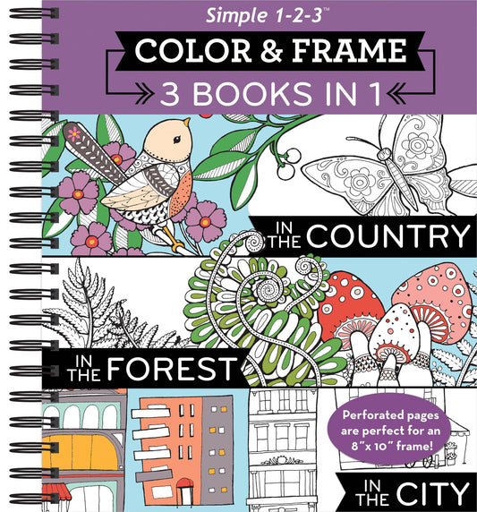 Color & Frame - 3 Books in 1 - Country, Forest, City (Adult Coloring Book) - 3586