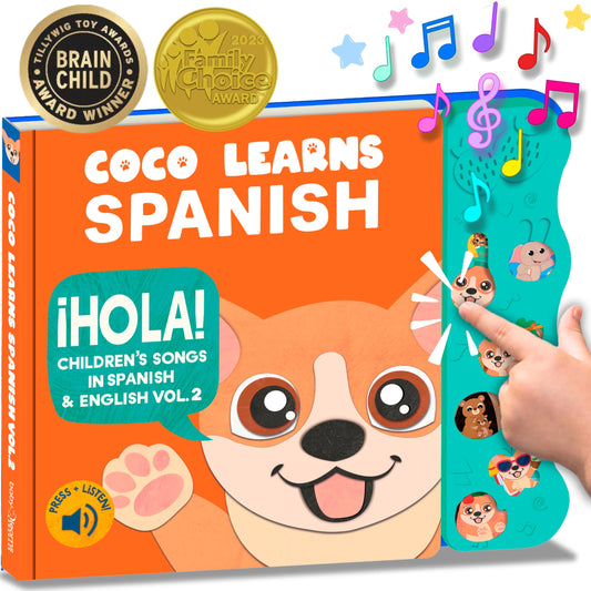 Coco Learns Spanish: Musical Spanish Books for Kids 1-3, Spanish English Toys for Babies & Toddlers 1-3, Baby & Toddler Spanish Books, Bilingual Learning Toys 1 Year Old, Libros Infantiles en Español - 5603