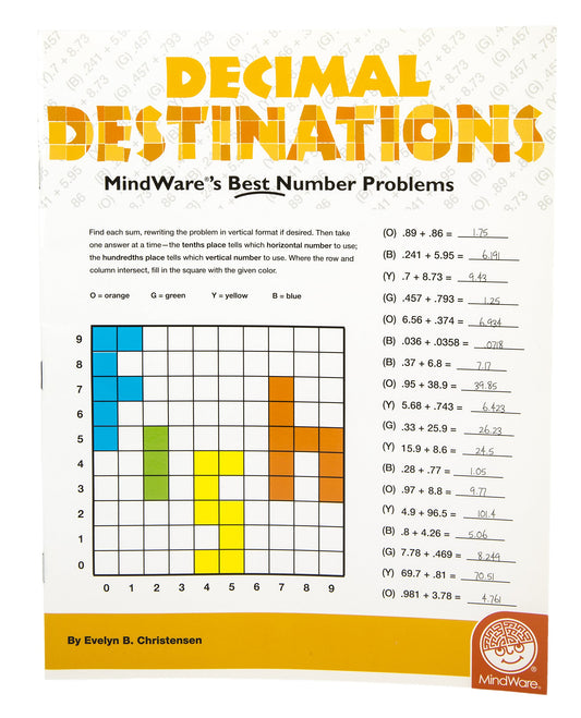MindWare - Decimal Destinations - 39 Unique Puzzles With 18 to 24 Problems - Teaches Decimals and Addition
