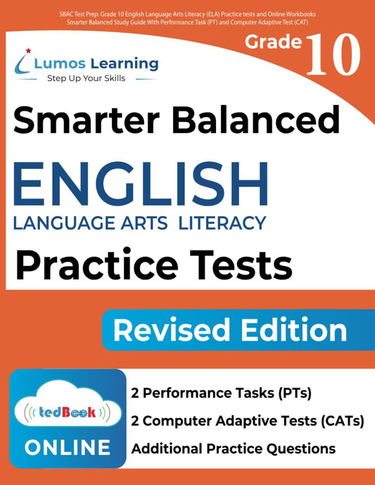 SBAC Test Prep: Grade 10 English Language Arts Literacy (ELA) Practice tests and Online Workbooks: Smarter Balanced Study Guide With Performance Task ... Adaptive Test (CAT) (SBAC by Lumos Learning) - 3146