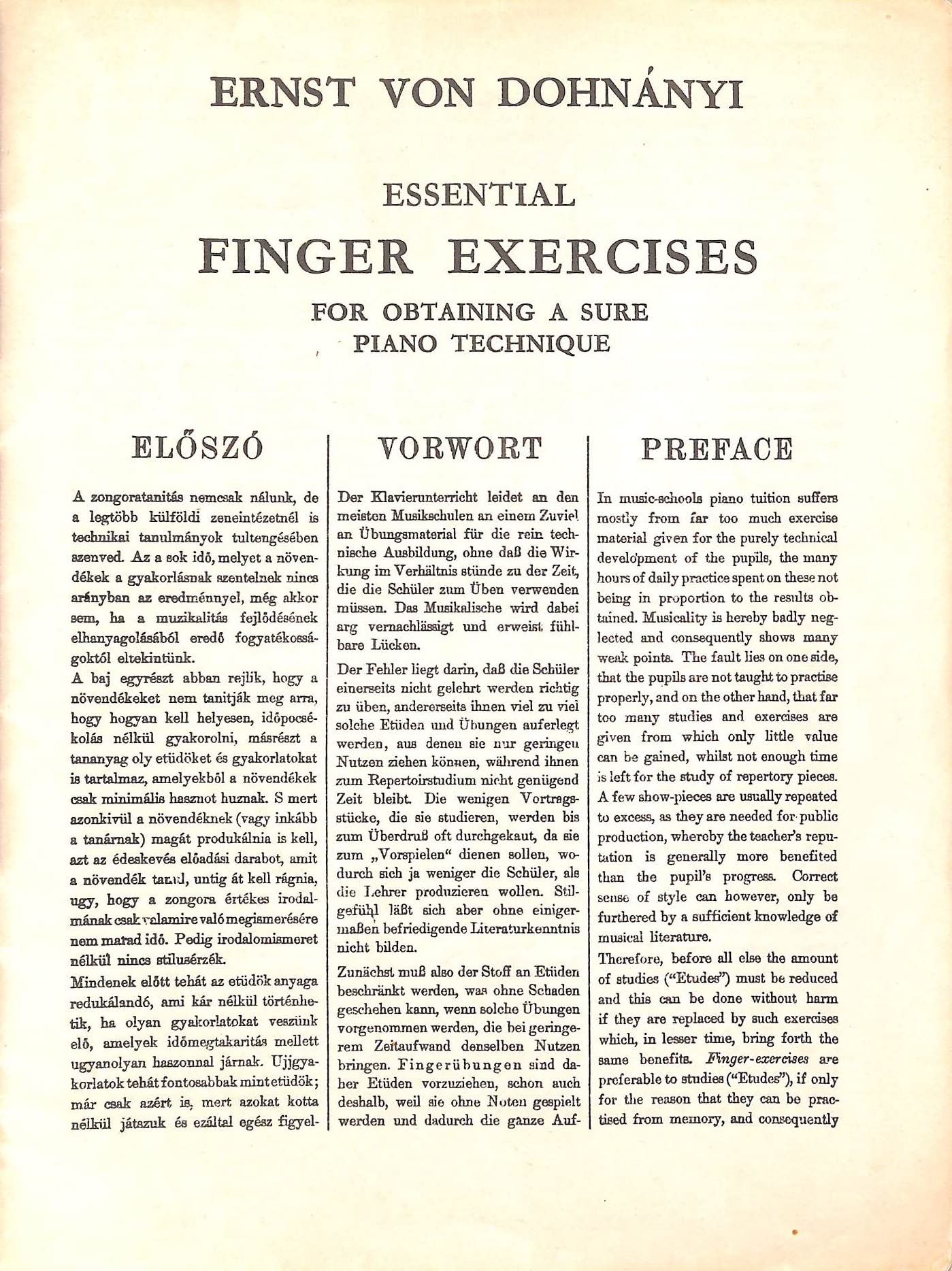 Dohnányi: Essential Finger Exercises (English and German Edition) - 8825