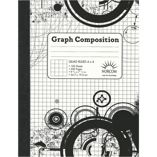 Black and White Patterned Graph Composition Notebook - Quad Ruled 4x4 - 6412