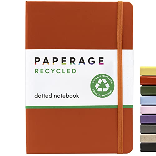 PAPERAGE Recycled Dotted Journal Notebook, (Rust Orange Terracotta), 160 Pages, Medium 5.6 inches x 8 inches - 100 GSM Thick Paper, Hardcover - 1126