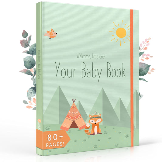 Kwii&Kwii - First-Year Baby Memory Book - Woodland Animals Theme - 80 Pages - Keepsake Album for Boys and Girls
