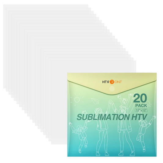 HTVRONT Clear HTV Vinyl for Sublimation, 20 Pack 12" X 12" Matte Sublimation Vinyl for Cotton Fabric, Wash Durable Clear Dye Sub HTV for Light-Colored T Shirts