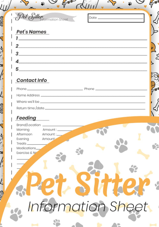 Pet Sitter Information Sheets Book: Pet sitter Care Instructions & Emergency Contact Information Notepad, 100 pages 7x10 Inch . - 5430