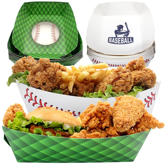 36 Pack 5 LB Paper Food Trays, Baseball Party Favors Large Serving Boats, Disposable Snack Tray Holds Burgers,Fries, Hot Dogs, Nachos, Chicken Nuggets, Wings for Parties,Movie Nights,Sporting Events - 7608