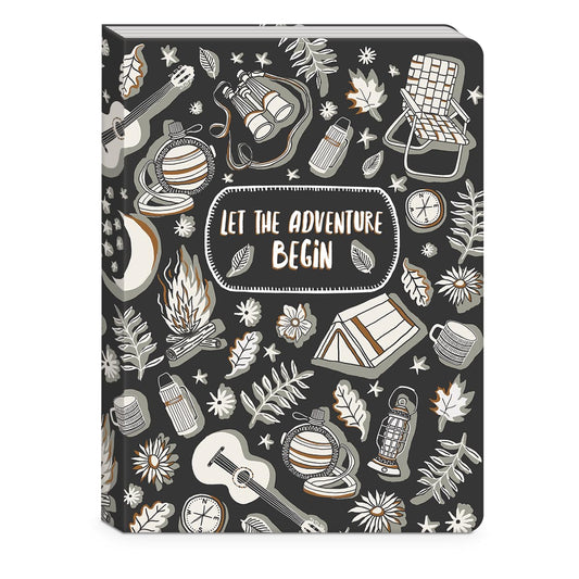 Punch Studio Molly & Rex Camping Icons Black, Softcover Guided Journal, 208 Pages (32594)